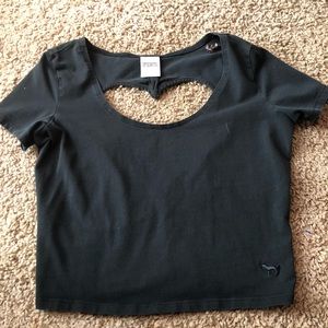 Black crop top with heart cut out back
